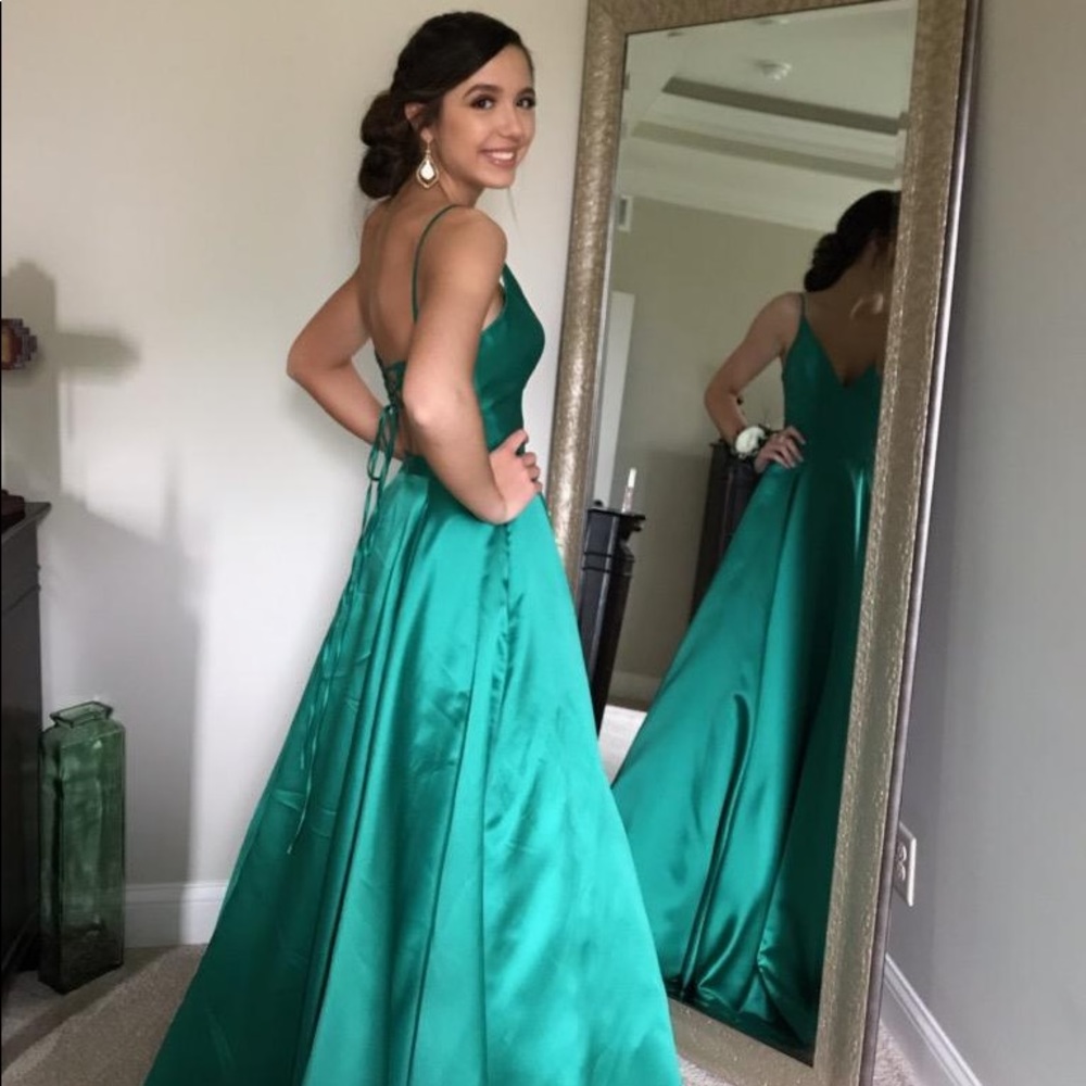 JVN by Jovani Emerald Green Satin Prom Dress